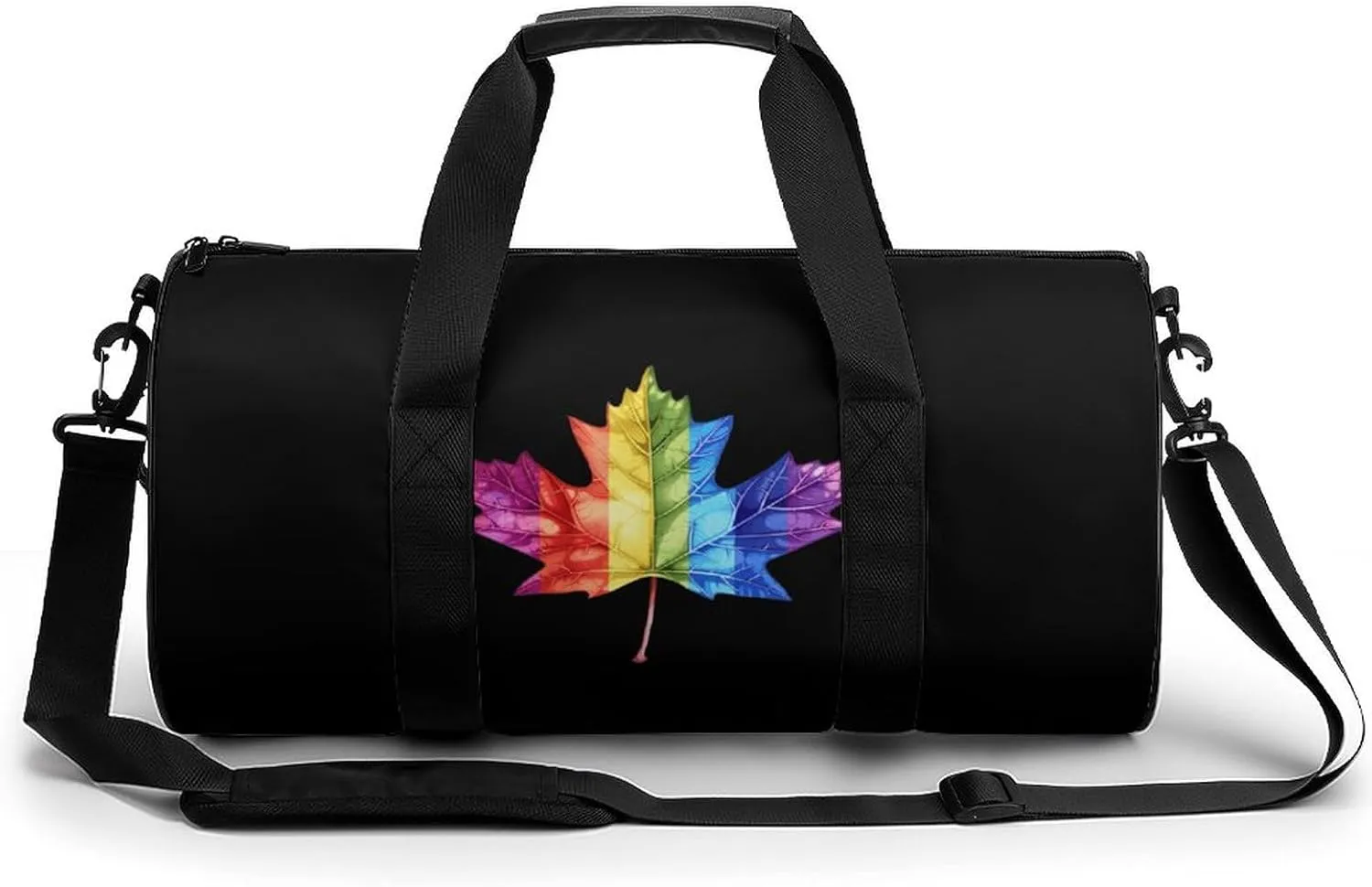 Canada Leaf LGBT Prideful Gym Bag Cylindrical Sports Bag Travel Duffel Bag with Shoulder Strap