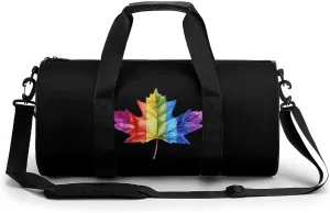 Canada Leaf LGBT Prideful Gym Bag Cylindrical Sports Bag Travel Duffel Bag with Shoulder Strap