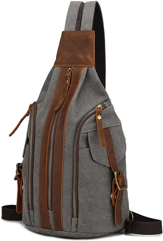Canvas Sling Bag for Men Vintage Chest Bag Lightweight Backpack Crossbody Bag Shoulder Casual Women Outdoor Cycling Travel