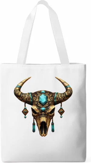 Canvas Tote Bag, Boho Cow Skull Print Aesthetic Canvas Tote Handbags for Women Shoulder Bag,