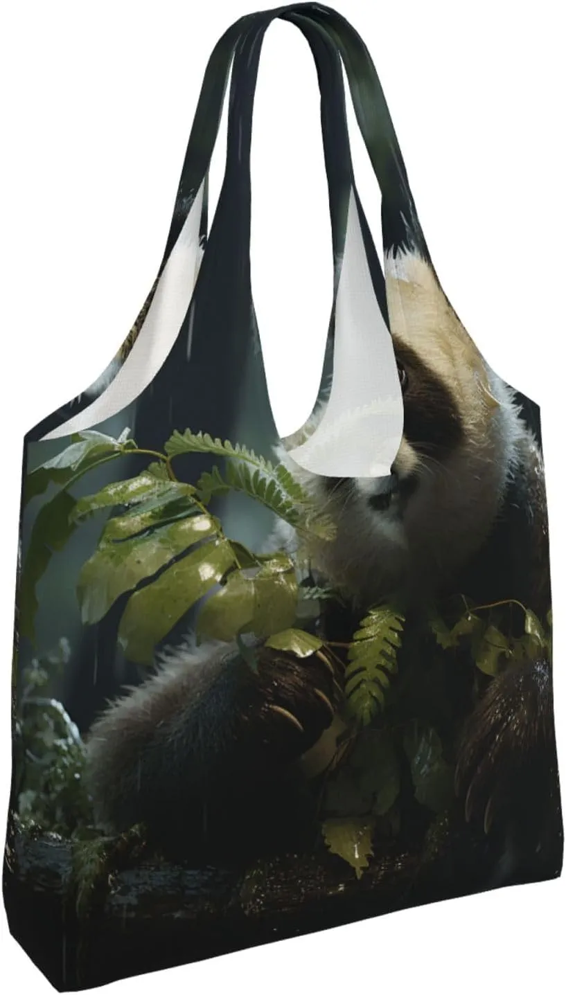 Canvas Tote Bag Lightweight Reusable Grocery Shopping Bag Panda in the Rain Handbag for Women Men