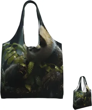 Canvas Tote Bag Lightweight Reusable Grocery Shopping Bag Panda in the Rain Handbag for Women Men