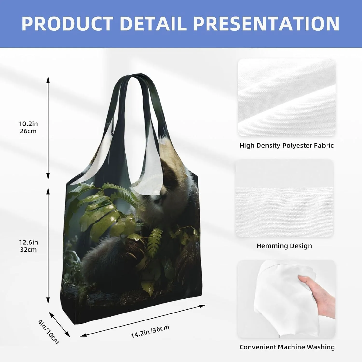 Canvas Tote Bag Lightweight Reusable Grocery Shopping Bag Panda in the Rain Handbag for Women Men