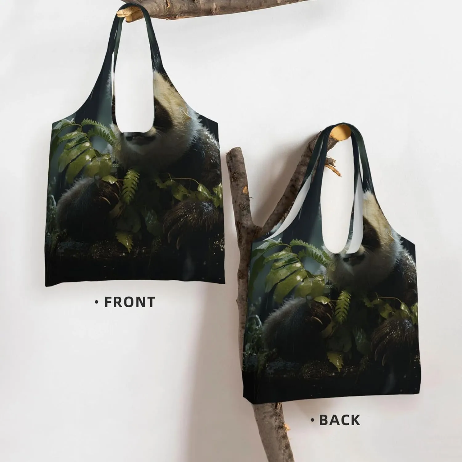 Canvas Tote Bag Lightweight Reusable Grocery Shopping Bag Panda in the Rain Handbag for Women Men