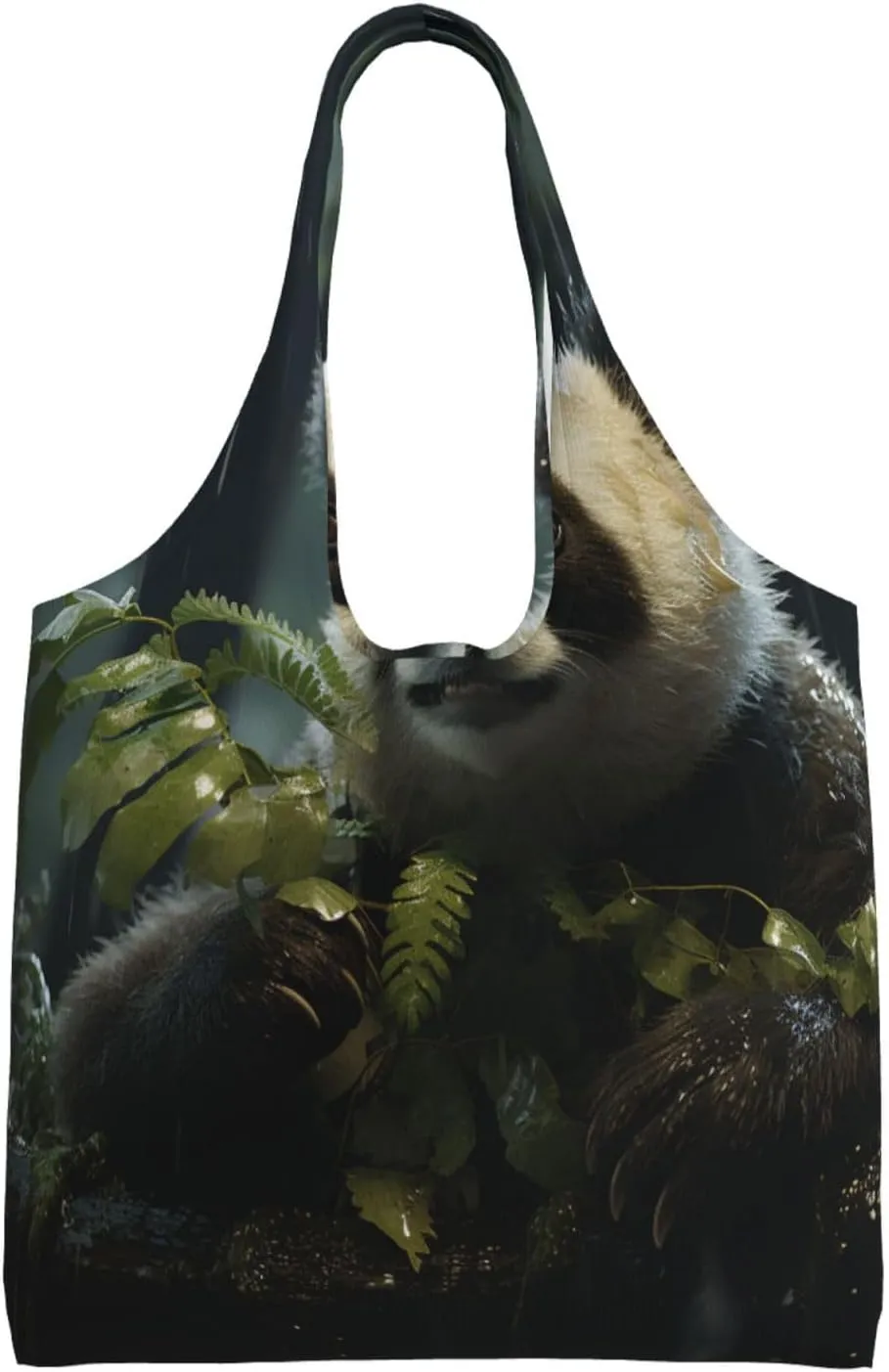Canvas Tote Bag Lightweight Reusable Grocery Shopping Bag Panda in the Rain Handbag for Women Men