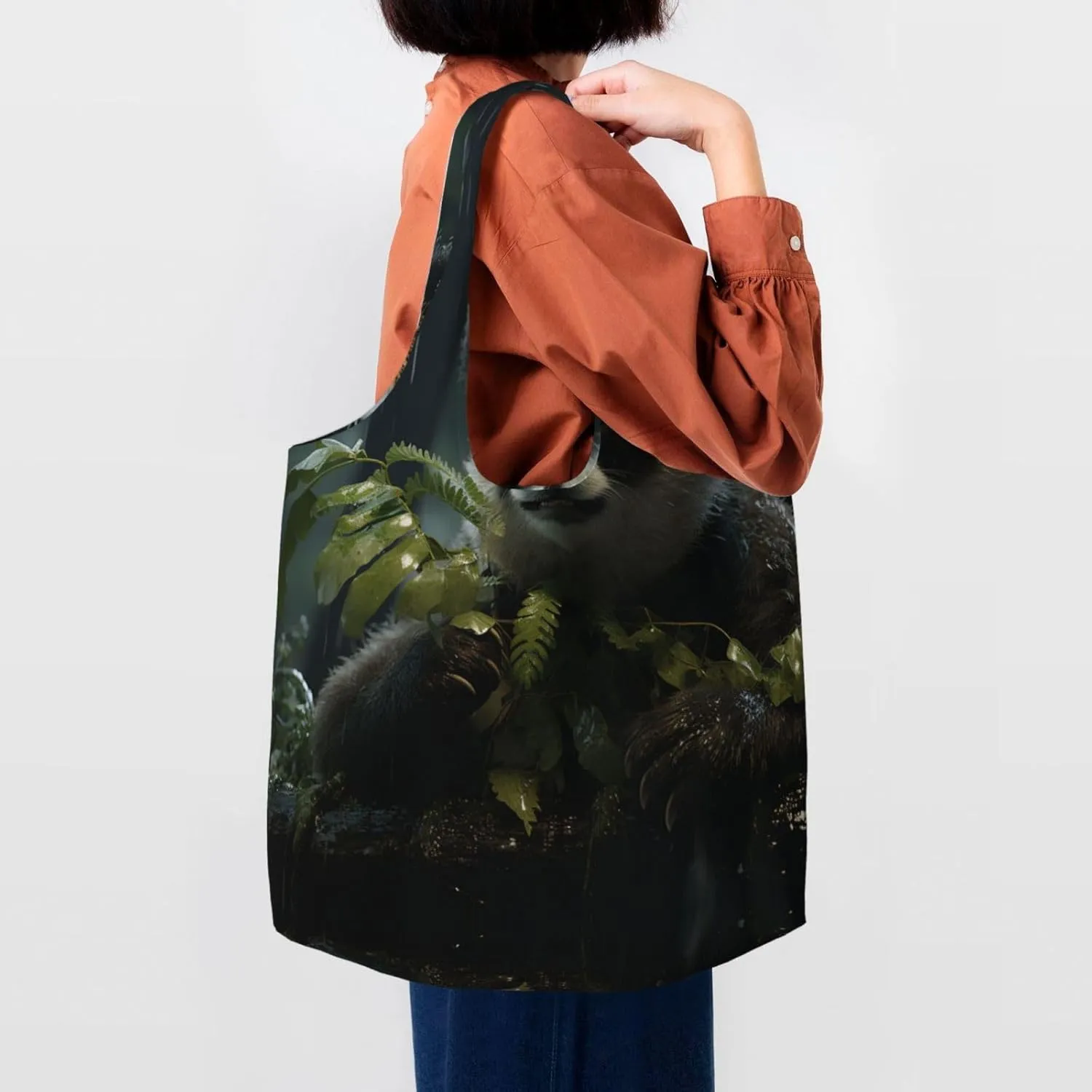 Canvas Tote Bag Lightweight Reusable Grocery Shopping Bag Panda in the Rain Handbag for Women Men