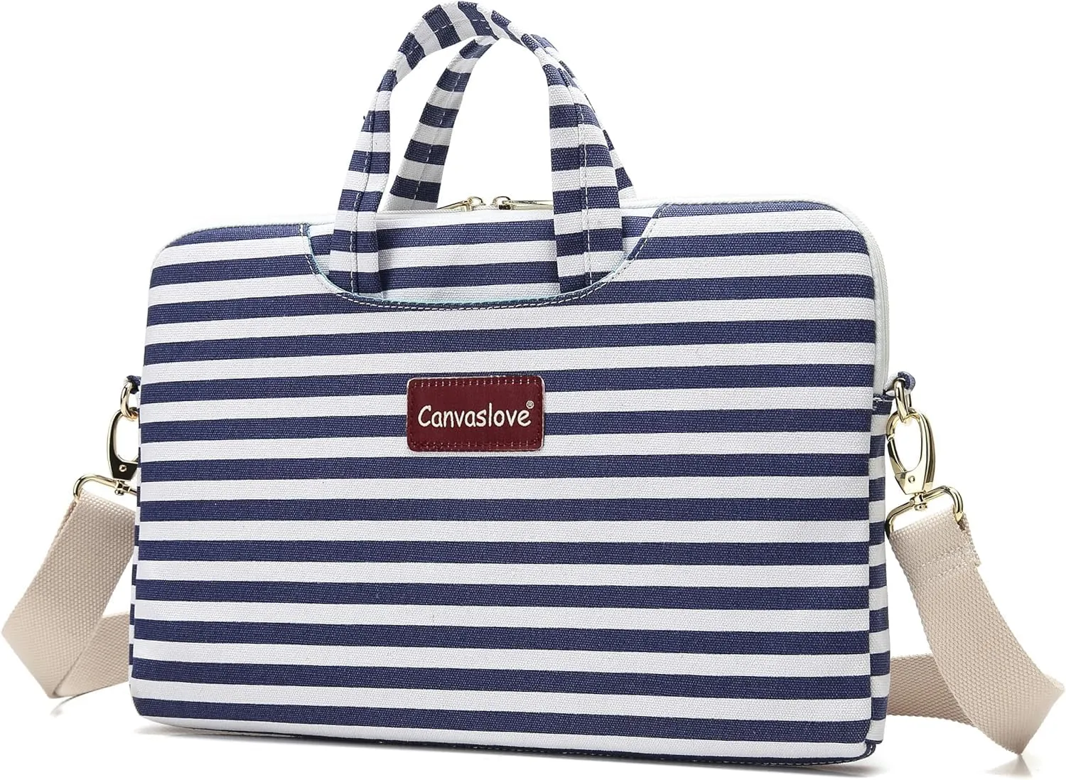 Canvaslove Water Resistant Laptop Shoulder Messenger Bag Sleeve Case for MacBook Pro 16 inch and 15 inch-15.6 inch laptop (Navy Stripe)