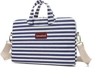 Canvaslove Water Resistant Laptop Shoulder Messenger Bag Sleeve Case for MacBook Pro 16 inch and 15 inch-15.6 inch laptop (Navy Stripe)