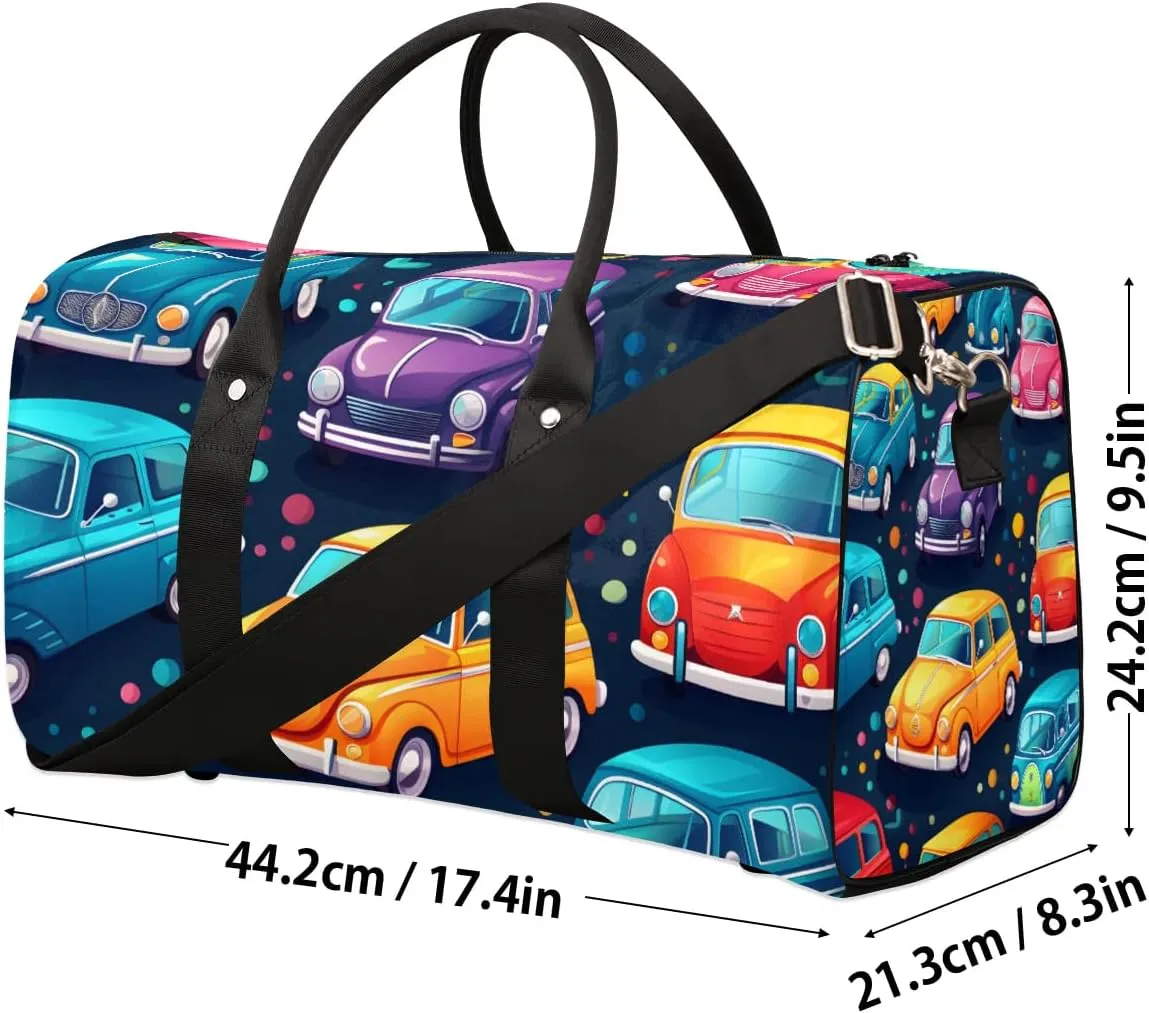 Cartoon Car Truck Pattern Travel Duffel Bag for Women Men Waterproof Foldable Overnight Weekender Bag Large Capacity Sports Gym Bag
