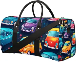 Cartoon Car Truck Pattern Travel Duffel Bag for Women Men Waterproof Foldable Overnight Weekender Bag Large Capacity Sports Gym Bag