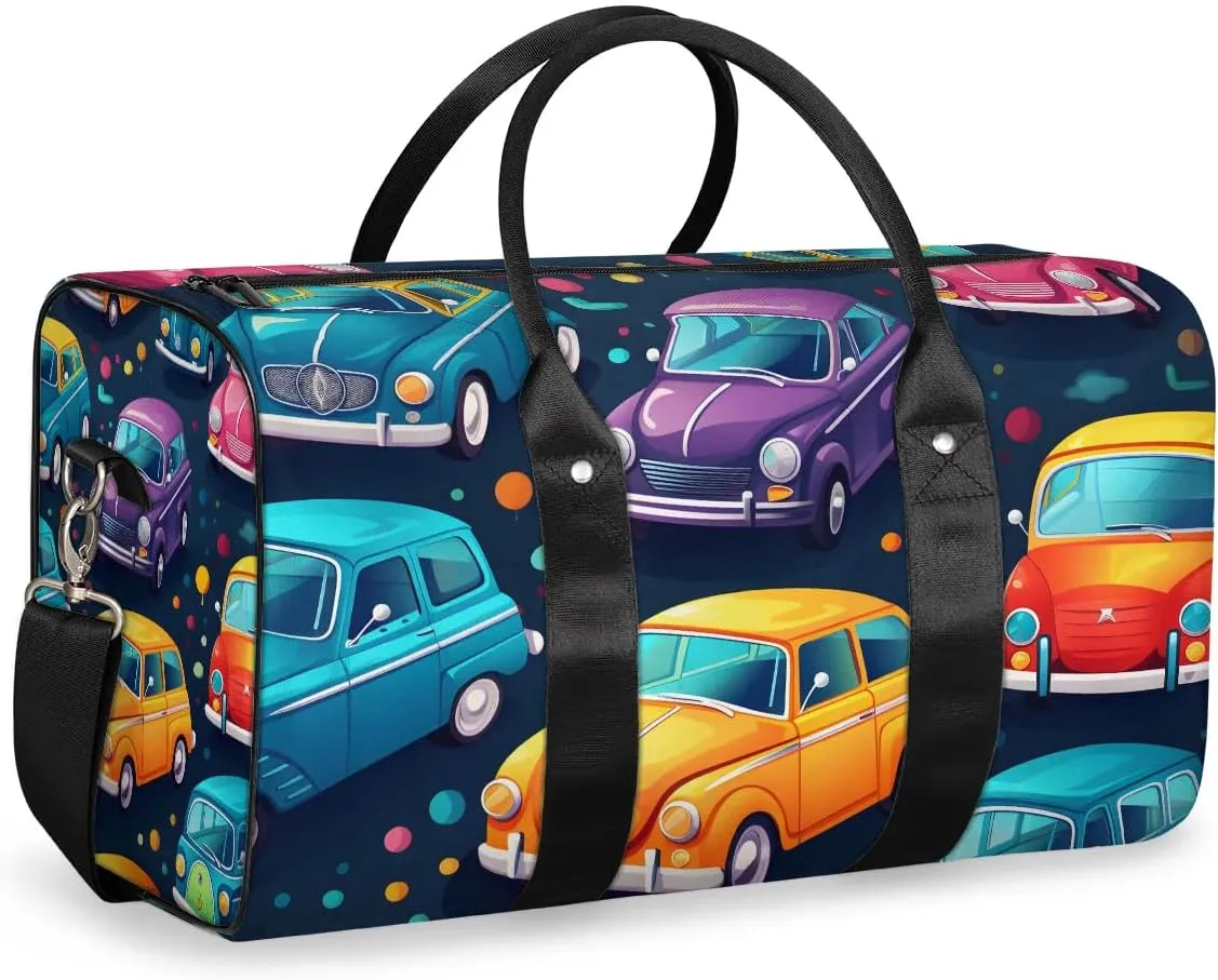 Cartoon Car Truck Pattern Travel Duffel Bag for Women Men Waterproof Foldable Overnight Weekender Bag Large Capacity Sports Gym Bag