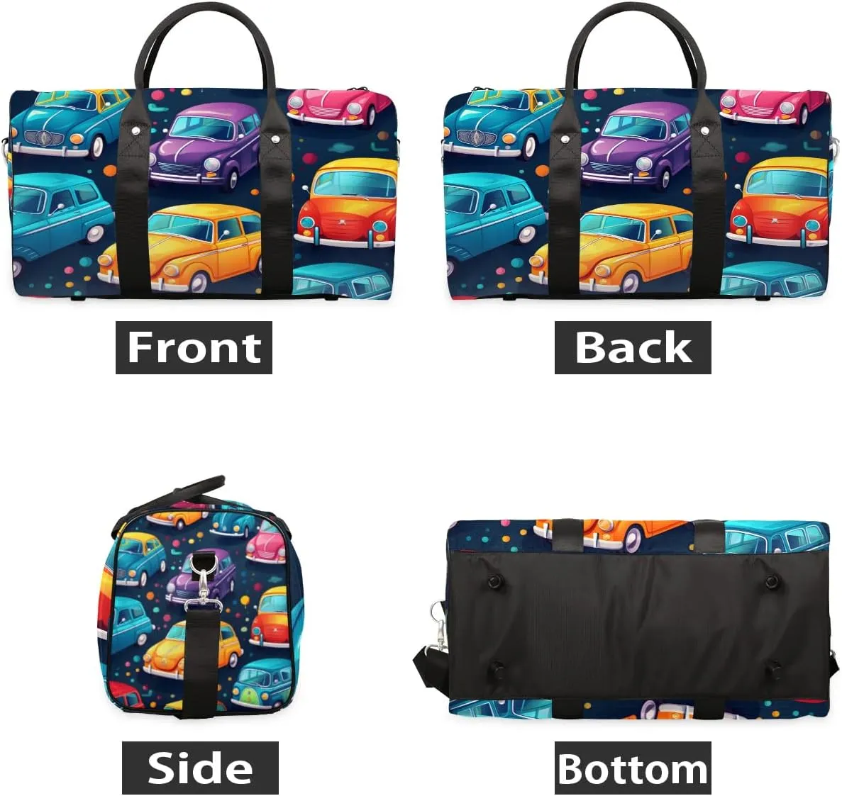 Cartoon Car Truck Pattern Travel Duffel Bag for Women Men Waterproof Foldable Overnight Weekender Bag Large Capacity Sports Gym Bag