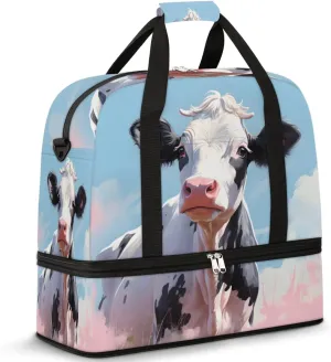 Cartoon Cattle Print Foldable Travel Duffel Bag Overnight Weekender Bag with Shoes Compartment Sports Gym Bag for Men Women