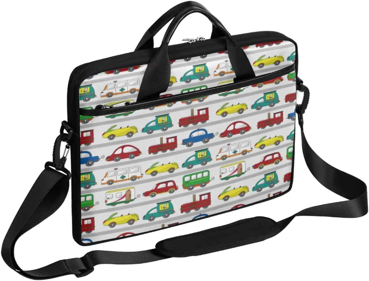 Cartoon Colorful Car Laptop Computer Bag Waterproof Shoulder Messenger Bag 13-15 inch Durable Laptop Tote Bag with Shoulder Strap Handle Lightweight Crossbody Briefcase