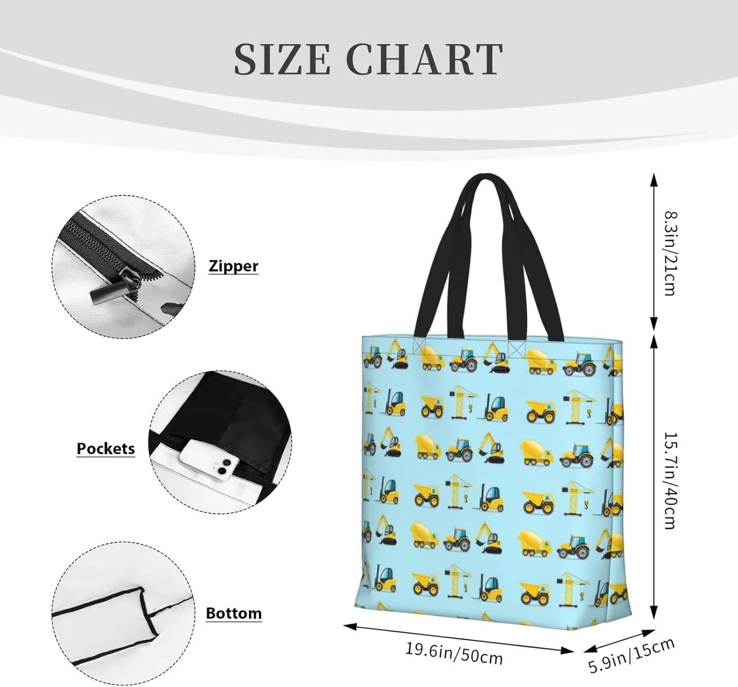 Cartoon Heavy Machinery Truck Tote Bag For Women, Large Shoulder Bag Top Handle Handbag For Travel, Work