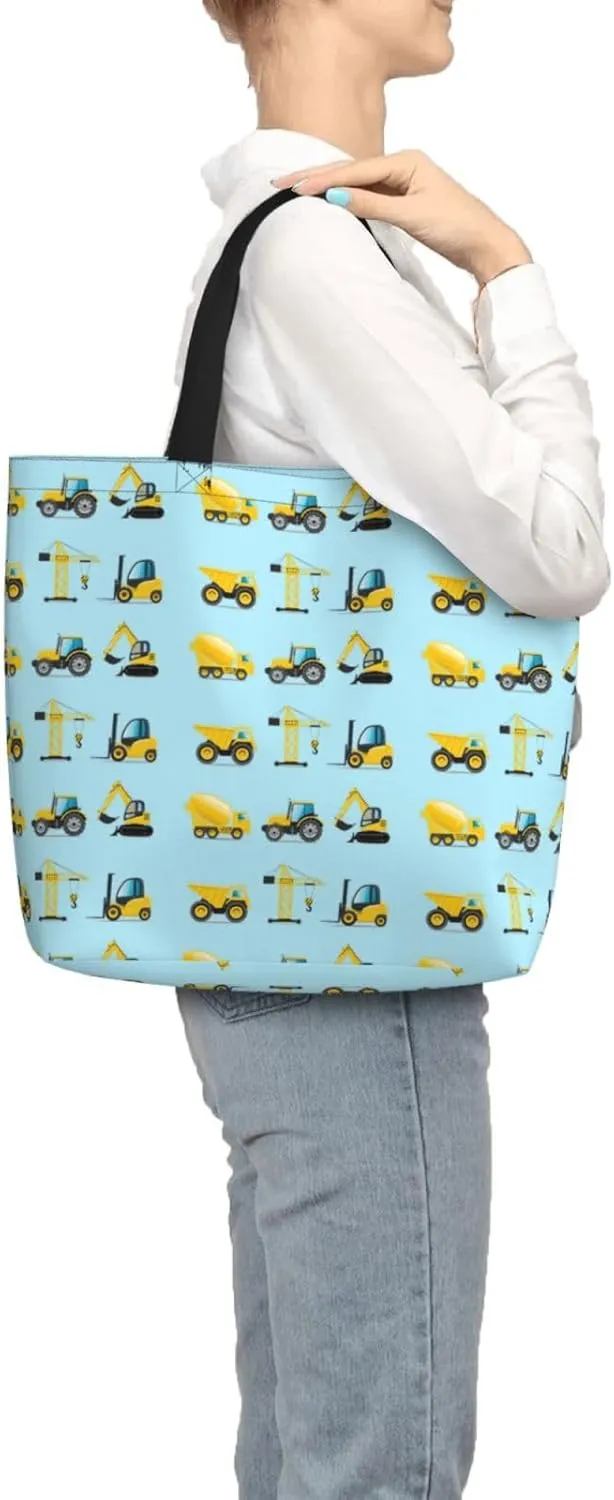 Cartoon Heavy Machinery Truck Tote Bag For Women, Large Shoulder Bag Top Handle Handbag For Travel, Work