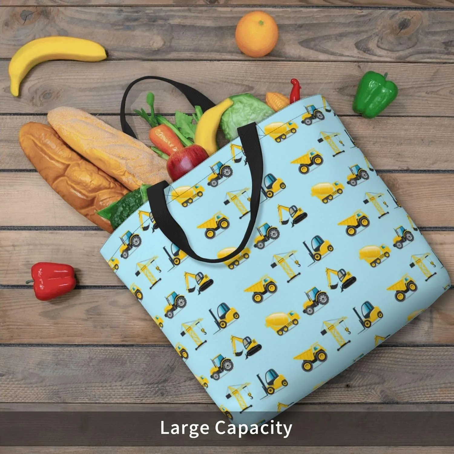 Cartoon Heavy Machinery Truck Tote Bag For Women, Large Shoulder Bag Top Handle Handbag For Travel, Work