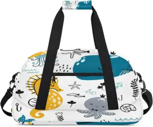Cartoon Seahorse Gym Duffel Bag for Men Women Octopus Sports Tote Bag with Adjustable Shoulder Strap for Dance Gymnastics Traveling Outdoor Camping Overnight Stay