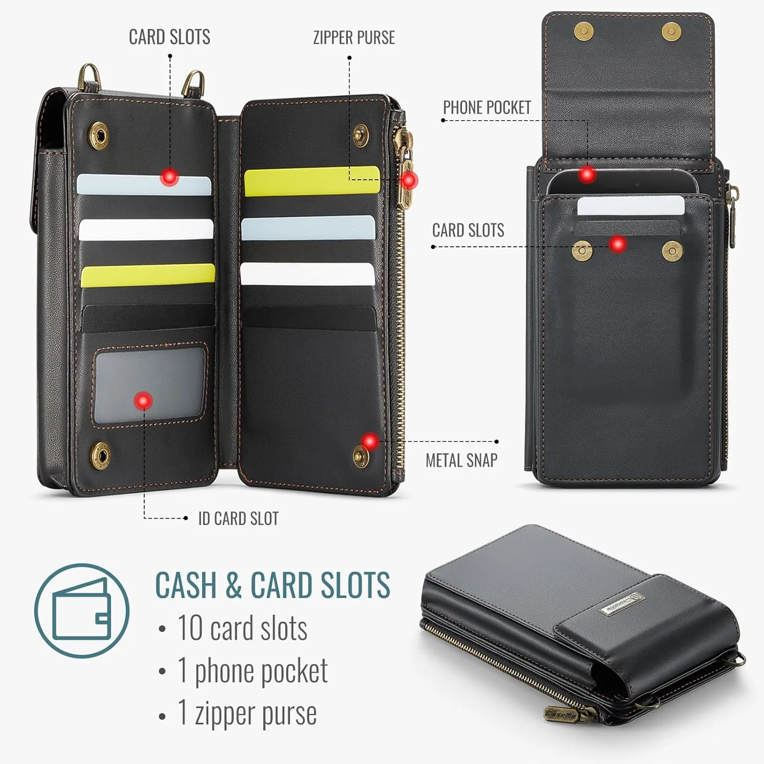 CaseMe Small Crossbody Cell Phone Bag for Women, RFID Blocking Shoulder Handbag Strap Wallet Purse with Card Slots