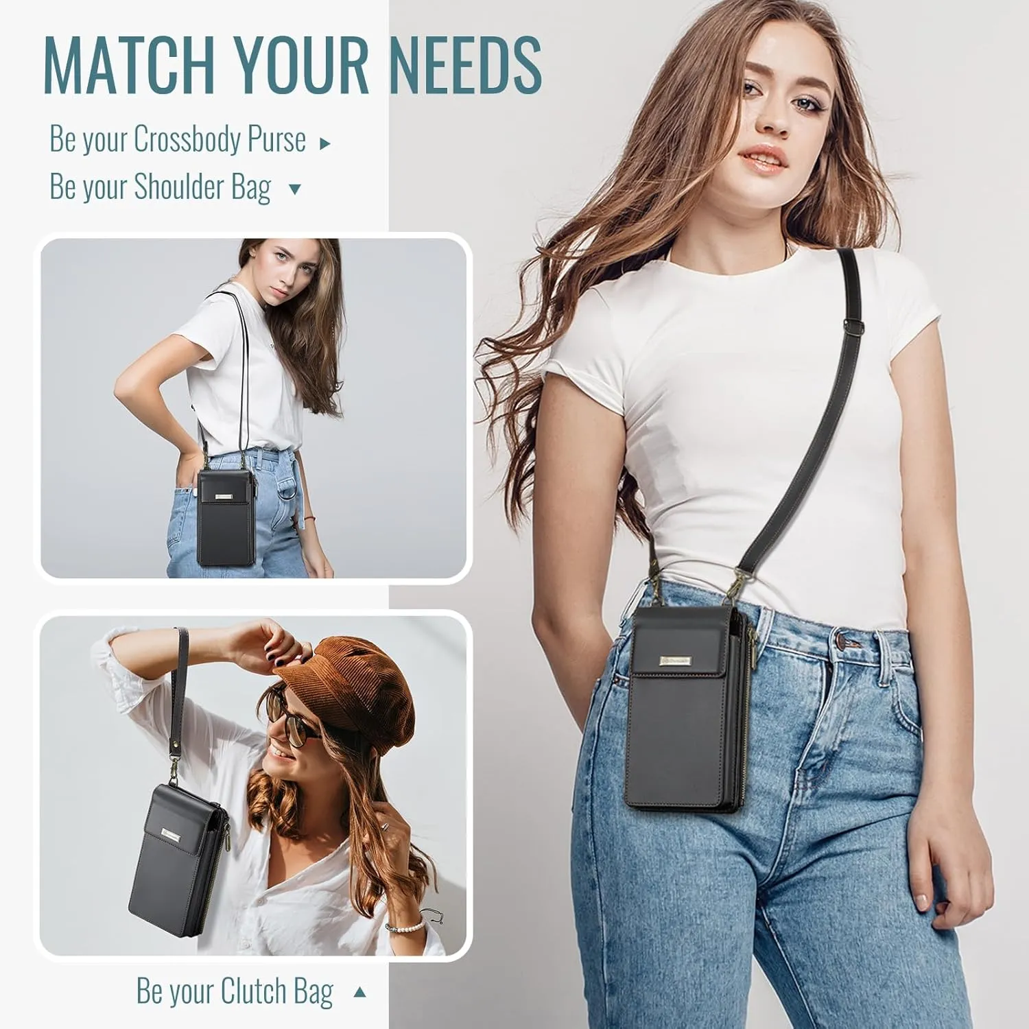 CaseMe Small Crossbody Cell Phone Bag for Women, RFID Blocking Shoulder Handbag Strap Wallet Purse with Card Slots