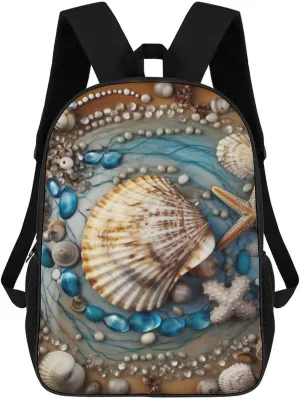 Casual Backpack for Men Women Waterproof Lightweight Daypack Travel Laptop Bag Ocean Shell Art