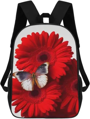Casual Backpack for Men Women Waterproof Lightweight Daypack Travel Laptop Bag Red Flower And Butterfly
