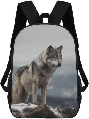 Casual Backpack for Men Women Waterproof Lightweight Daypack Travel Laptop Bag Wolf on The Mountain