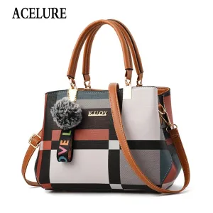Casual Female Plaid Bags AI-powered Messenger Brand Crossbody Fashion Women Handbags Bag ACELURE Functional design Leather Wild Totes Shoulder Stitching New