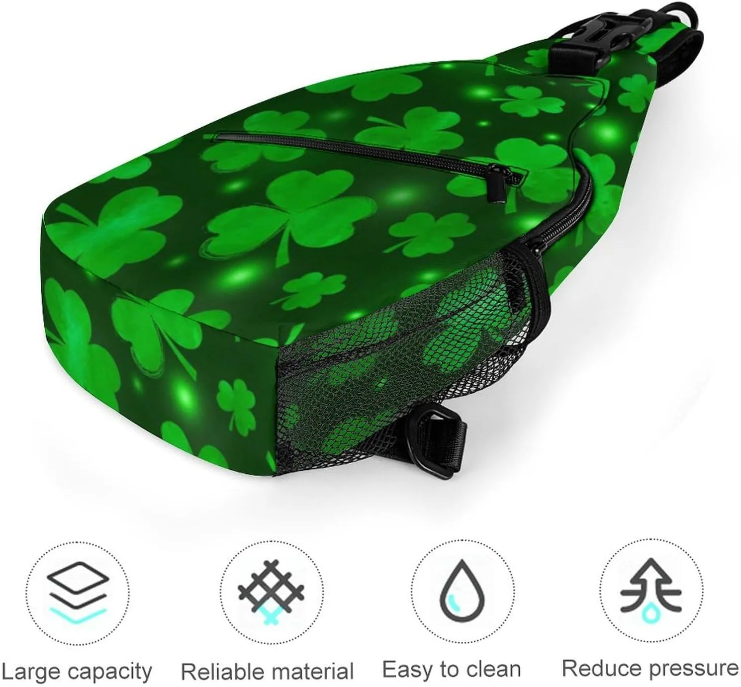 Casual Sling Bag Backpack, Rope Bag, for St Patricks Day Green Shamrock Clover Leaf Grass Shoulder Chest Crossbody Bag, Carry On Bag, Ipad Casual Carrying Tote Case Crossbody Travel Bag for Man/Women