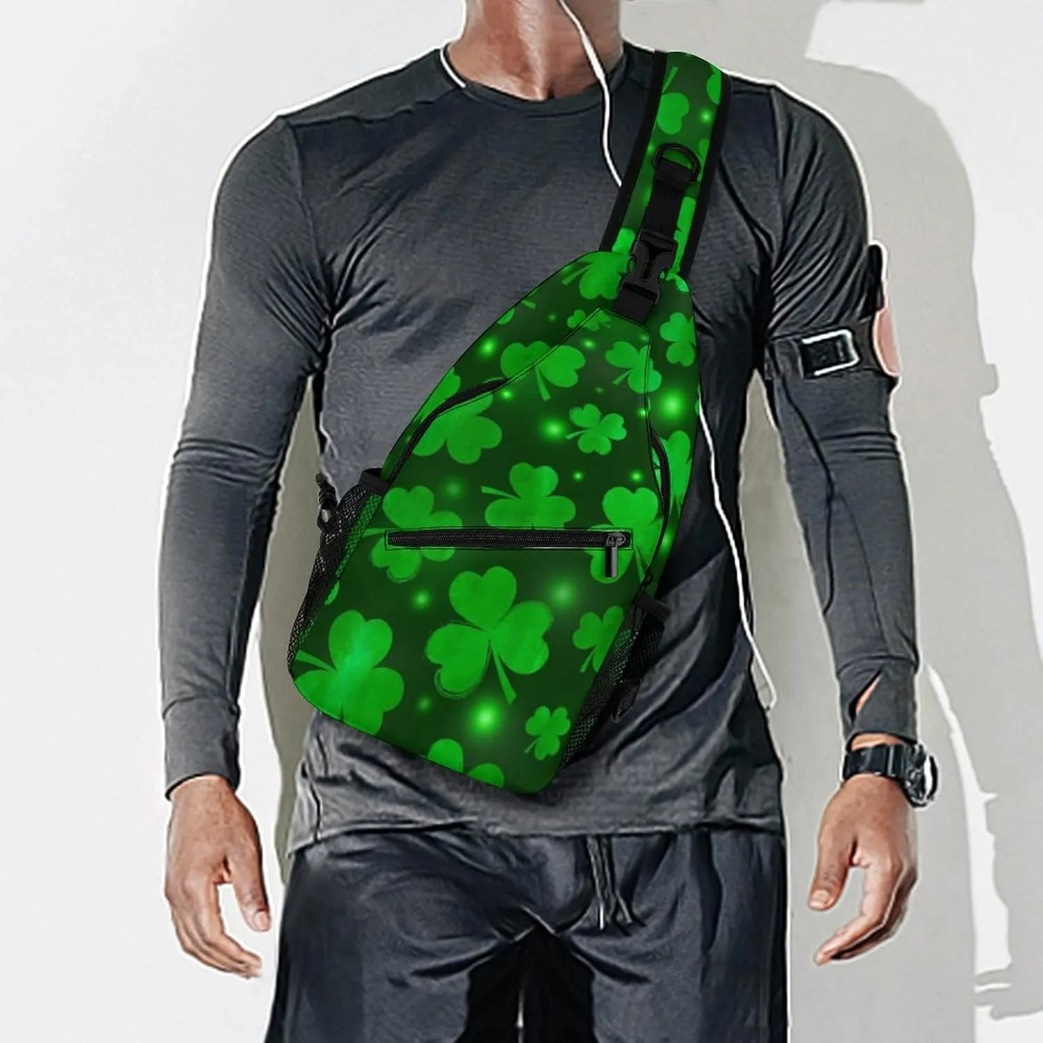 Casual Sling Bag Backpack, Rope Bag, for St Patricks Day Green Shamrock Clover Leaf Grass Shoulder Chest Crossbody Bag, Carry On Bag, Ipad Casual Carrying Tote Case Crossbody Travel Bag for Man/Women