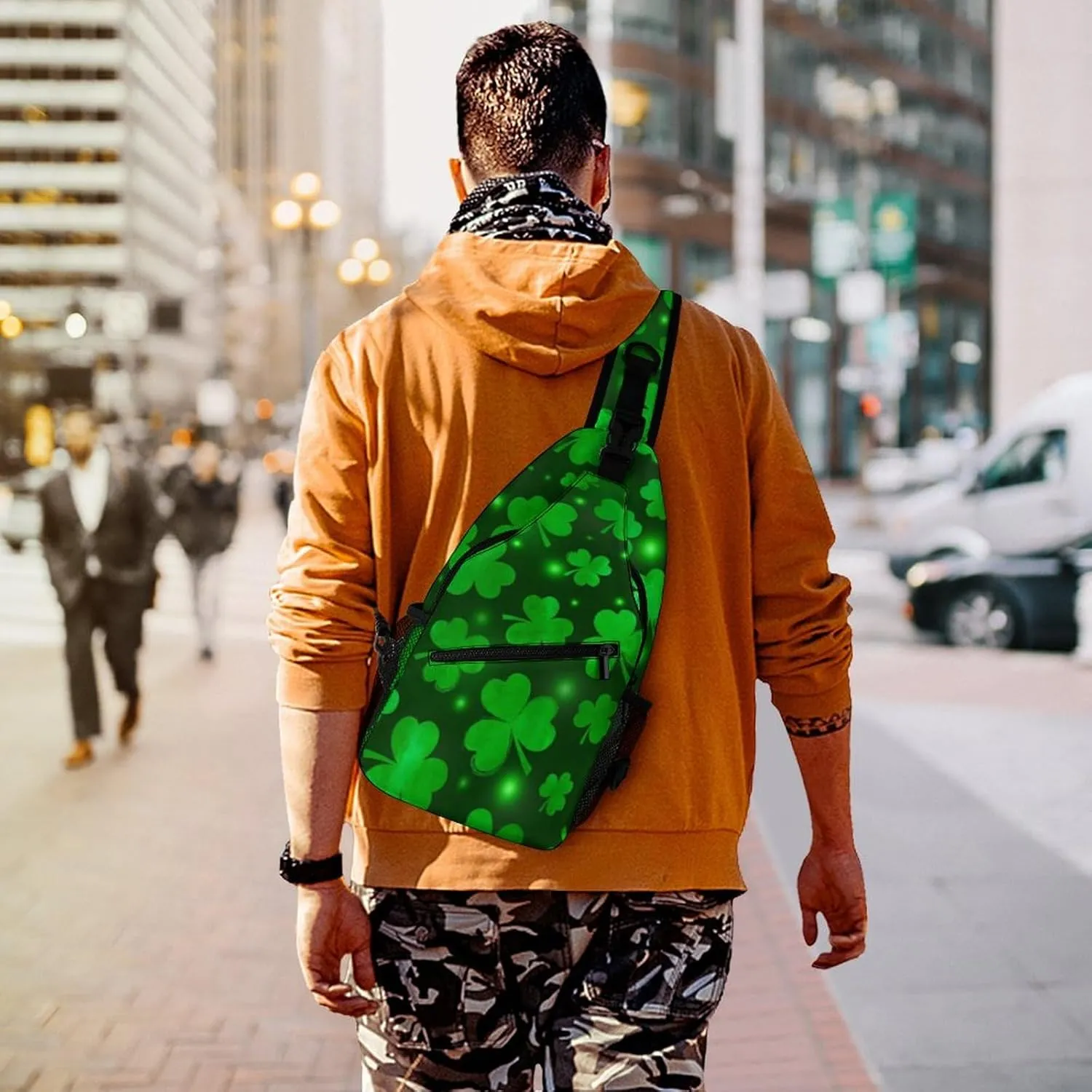 Casual Sling Bag Backpack, Rope Bag, for St Patricks Day Green Shamrock Clover Leaf Grass Shoulder Chest Crossbody Bag, Carry On Bag, Ipad Casual Carrying Tote Case Crossbody Travel Bag for Man/Women
