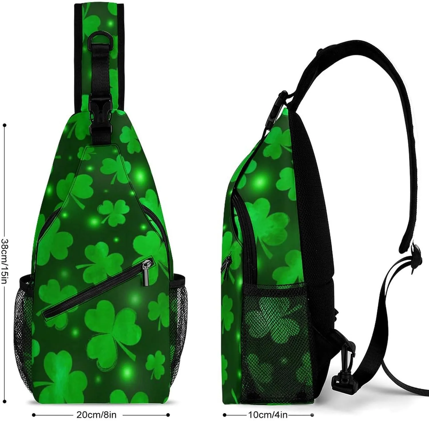 Casual Sling Bag Backpack, Rope Bag, for St Patricks Day Green Shamrock Clover Leaf Grass Shoulder Chest Crossbody Bag, Carry On Bag, Ipad Casual Carrying Tote Case Crossbody Travel Bag for Man/Women