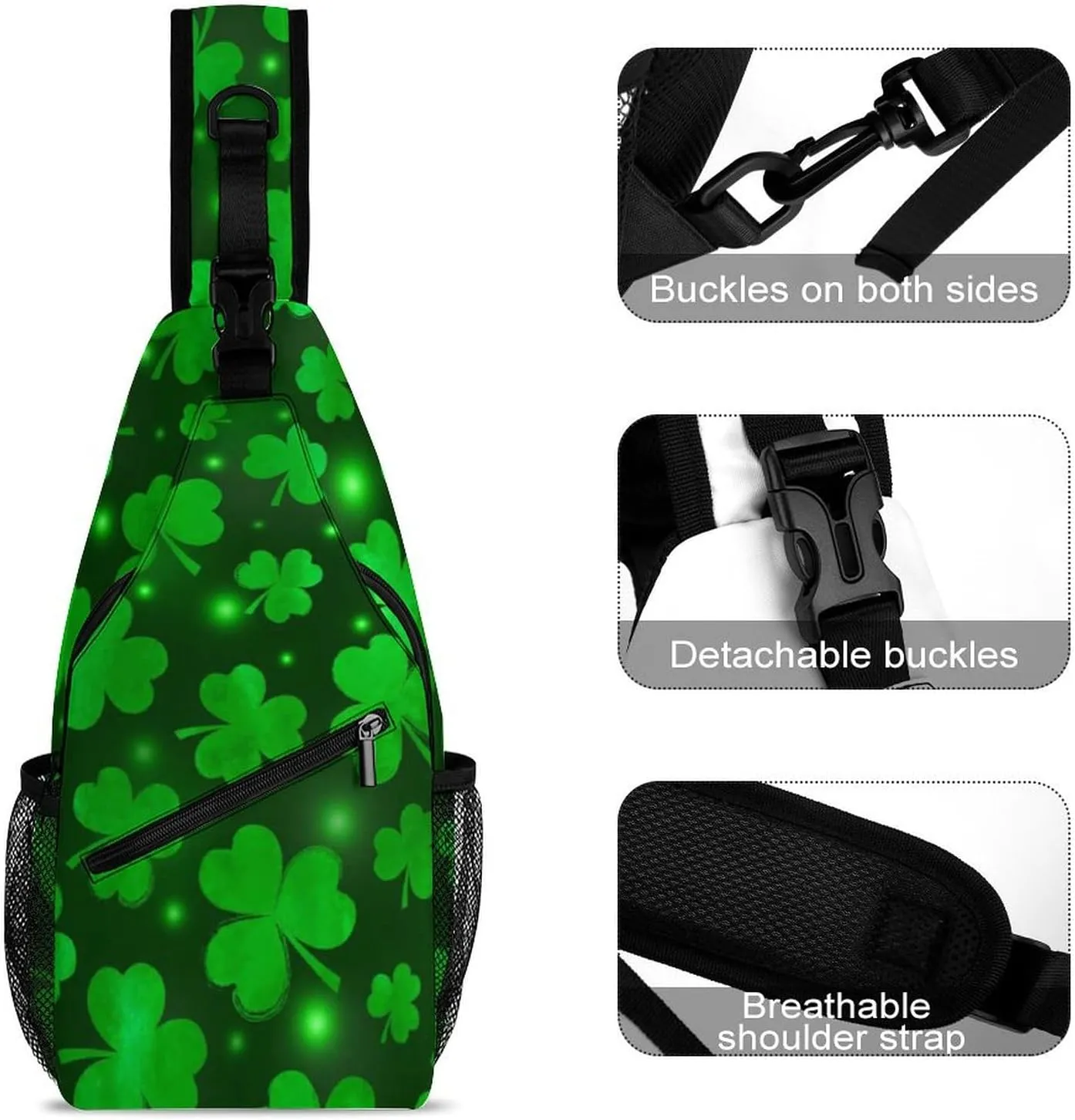 Casual Sling Bag Backpack, Rope Bag, for St Patricks Day Green Shamrock Clover Leaf Grass Shoulder Chest Crossbody Bag, Carry On Bag, Ipad Casual Carrying Tote Case Crossbody Travel Bag for Man/Women