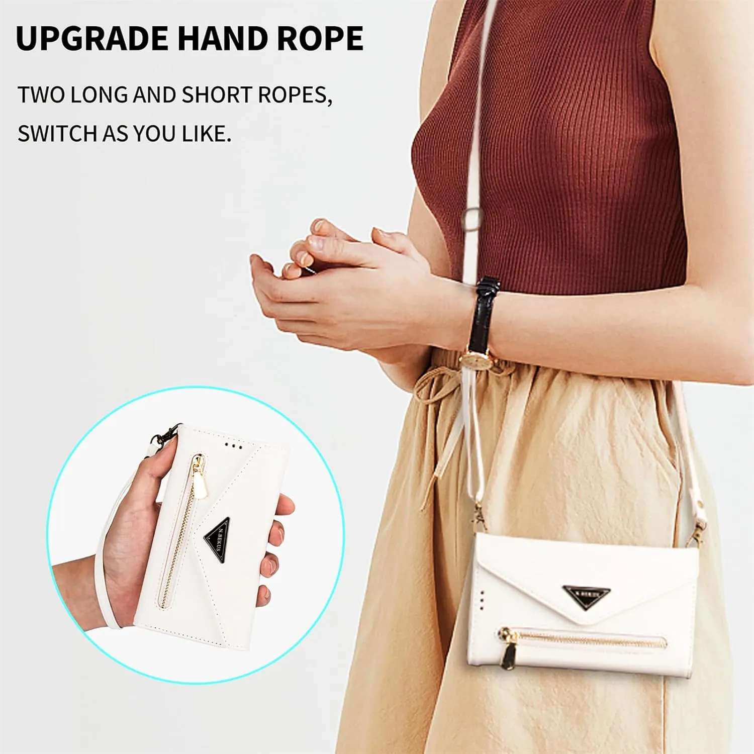 CCSamll Crossbody Wallet Case for Samsung Galaxy S25 5G for Women, Zipper Pocket Purse Handbag Neck Strap Lanyard Cover with 9 Card Slot Holder Case for Samsung S24 / S25 XK White
