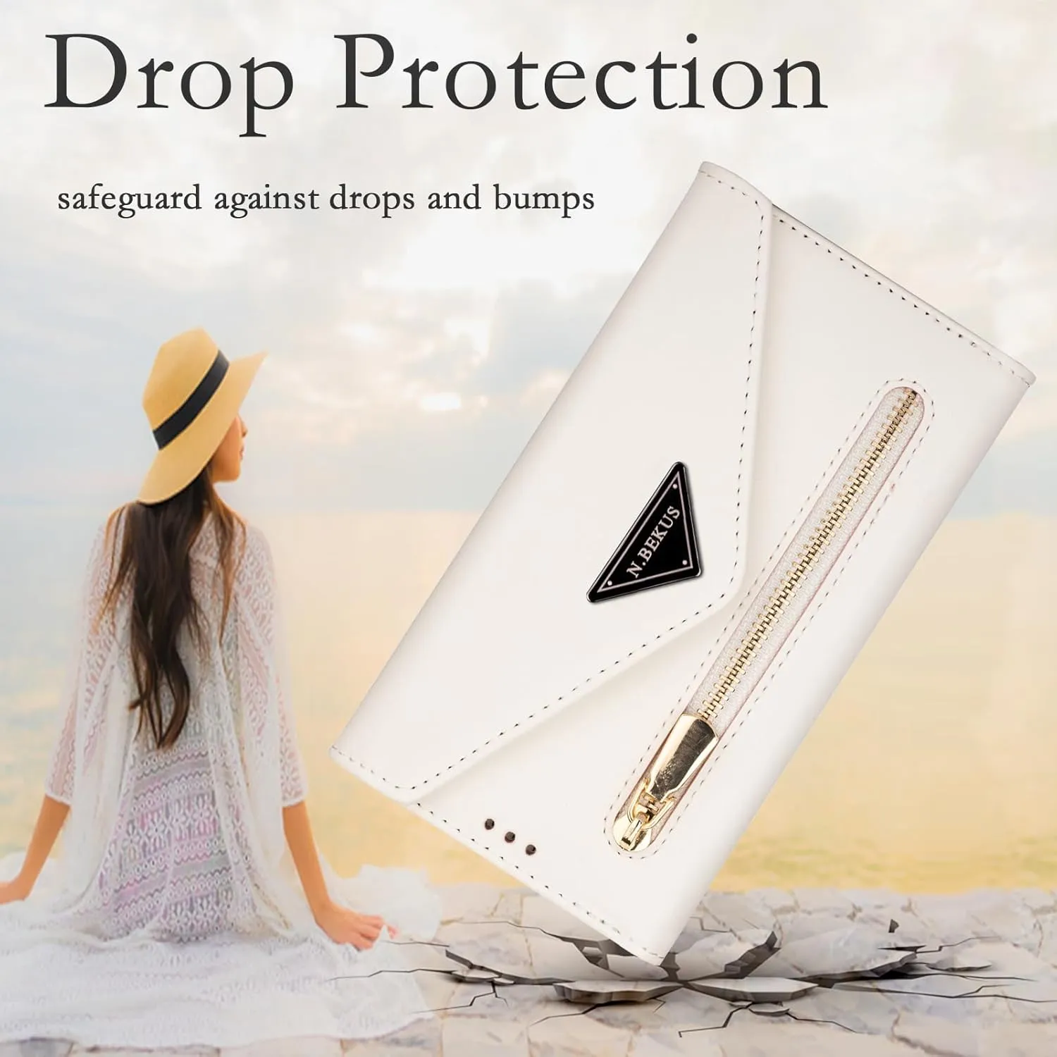 CCSamll Crossbody Wallet Case for Samsung Galaxy S25 5G for Women, Zipper Pocket Purse Handbag Neck Strap Lanyard Cover with 9 Card Slot Holder Case for Samsung S24 / S25 XK White