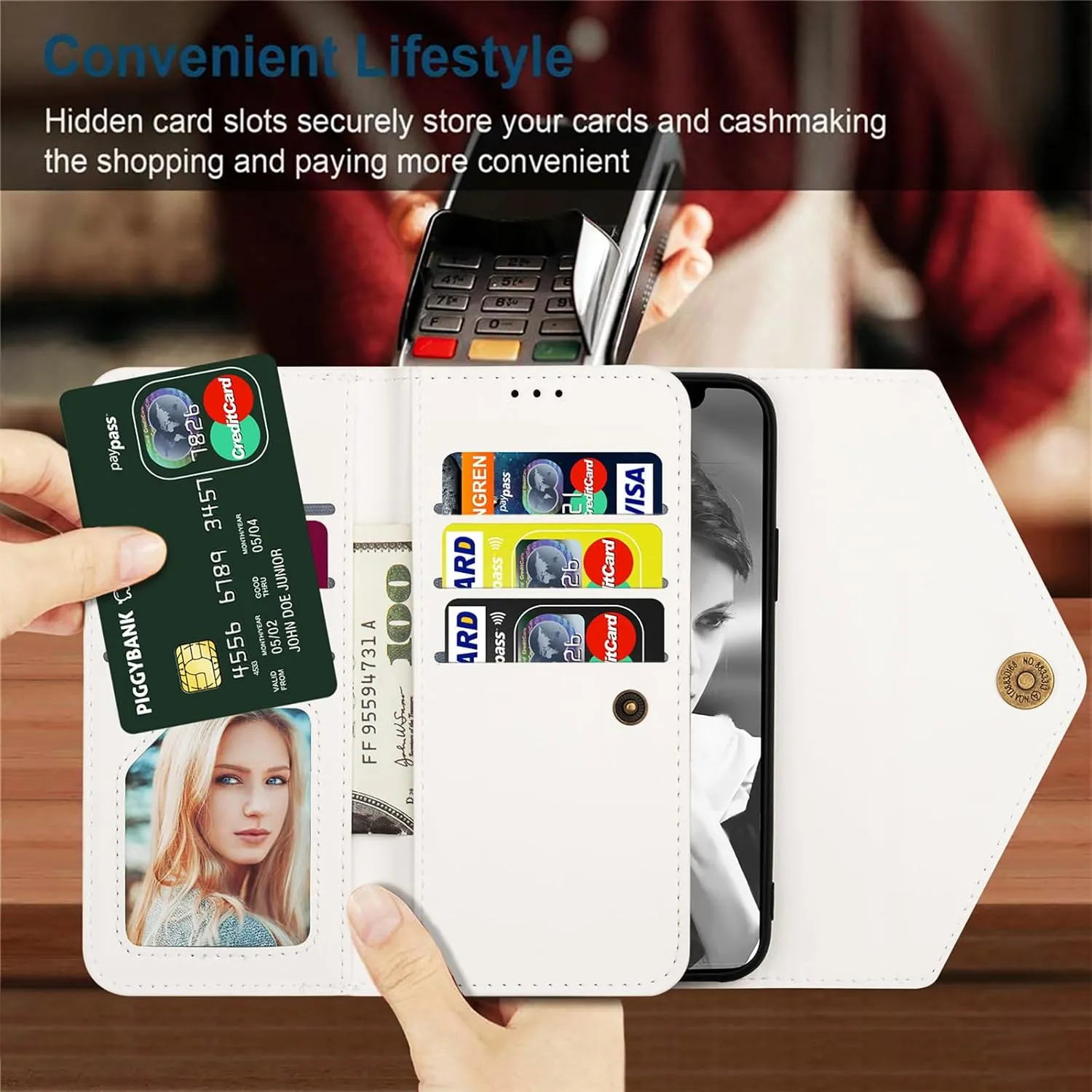 CCSamll Crossbody Wallet Case for Samsung Galaxy S25 5G for Women, Zipper Pocket Purse Handbag Neck Strap Lanyard Cover with 9 Card Slot Holder Case for Samsung S24 / S25 XK White