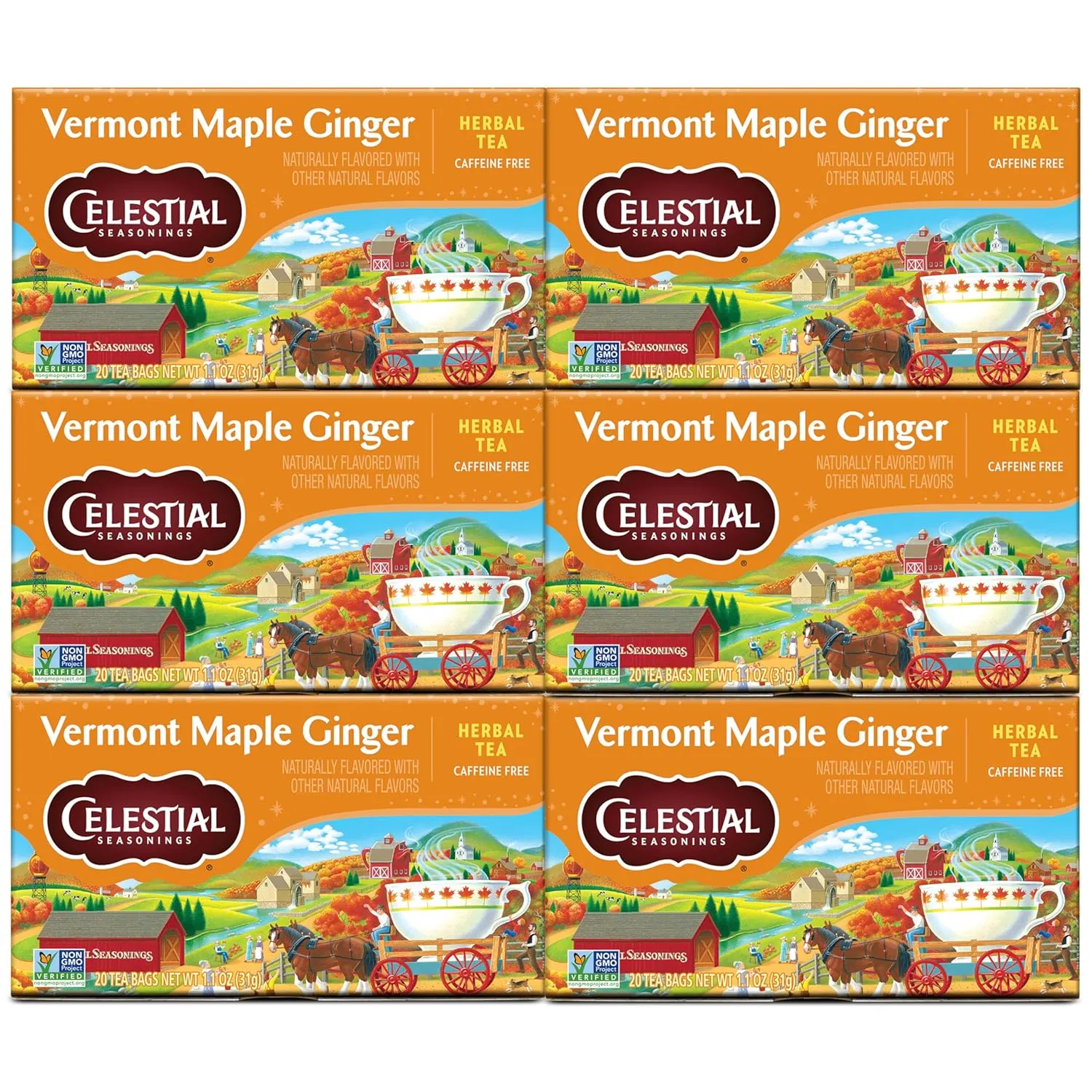 Celestial Seasonings Herbal Tea, Vermont Maple Ginger, Caffeine Free, 20 Count (Pack of 6)