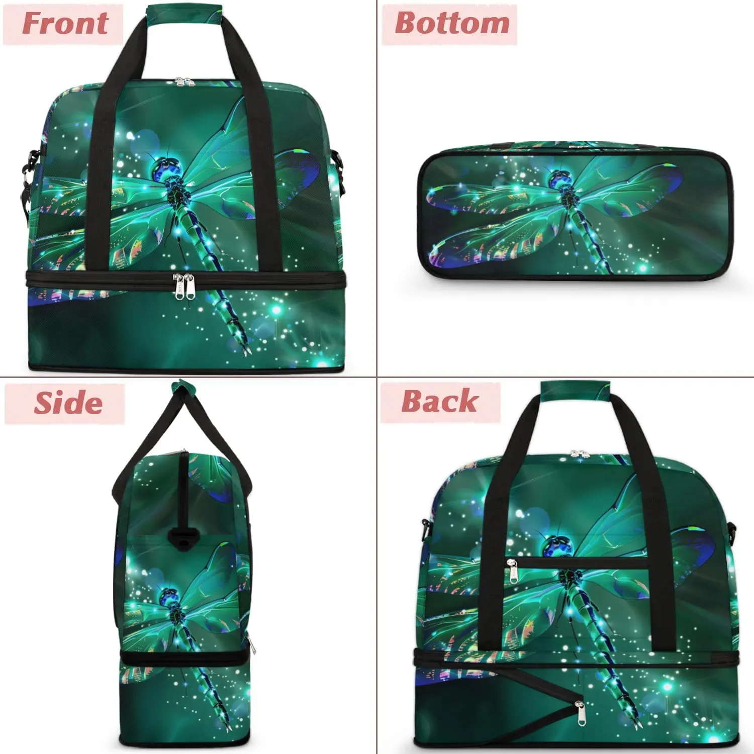 cfpolar Woman Travel Duffel Bag Dragonfly Foldable Tote Carry On Luggage Sports Gym Bag With Shoe Compartment Overnight Weekend Yoga Workout Bag Training Handbag