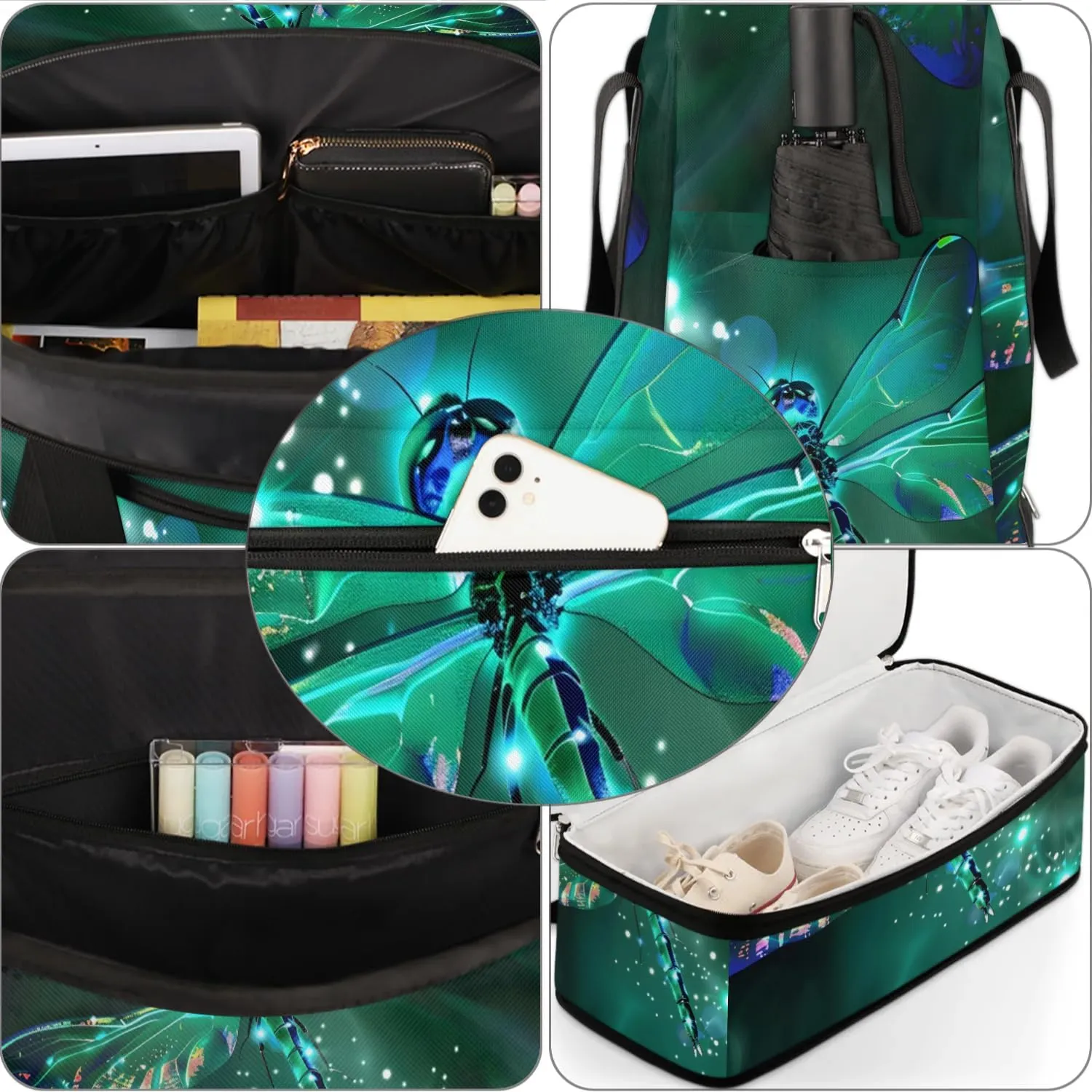cfpolar Woman Travel Duffel Bag Dragonfly Foldable Tote Carry On Luggage Sports Gym Bag With Shoe Compartment Overnight Weekend Yoga Workout Bag Training Handbag