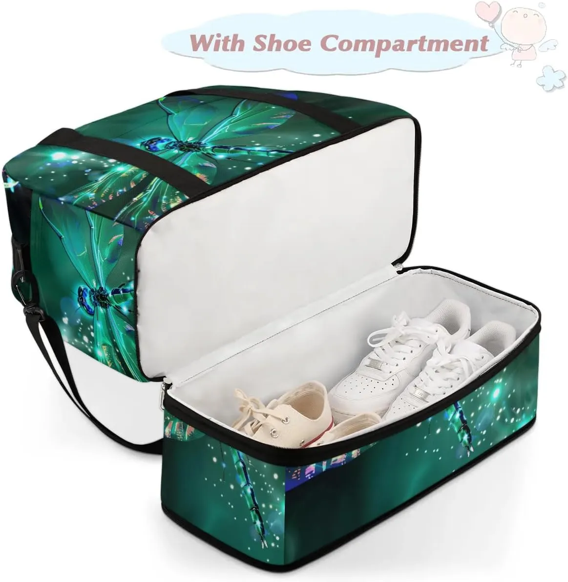 cfpolar Woman Travel Duffel Bag Dragonfly Foldable Tote Carry On Luggage Sports Gym Bag With Shoe Compartment Overnight Weekend Yoga Workout Bag Training Handbag
