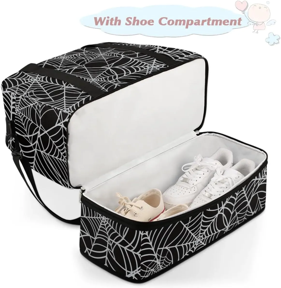 cfpolar Woman Travel Duffel Bag Halloween Spider Web Foldable Tote Carry On Luggage Sports Gym Bag With Shoe Compartment Overnight Weekend Yoga Workout Bag Training Handbag