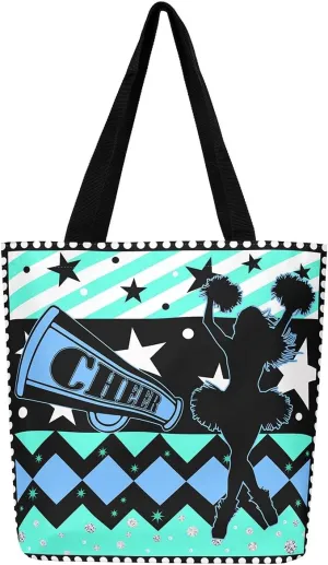 Cheer Canvas Tote Bag Cheerleading Flower Balls Shoulder Bag Sports Cheerleader Reusable Grocery Bag