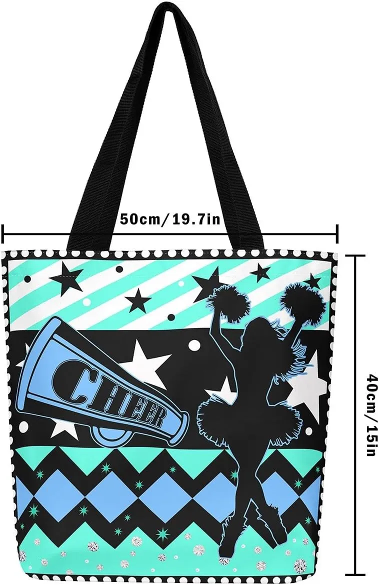 Cheer Canvas Tote Bag Cheerleading Flower Balls Shoulder Bag Sports Cheerleader Reusable Grocery Bag