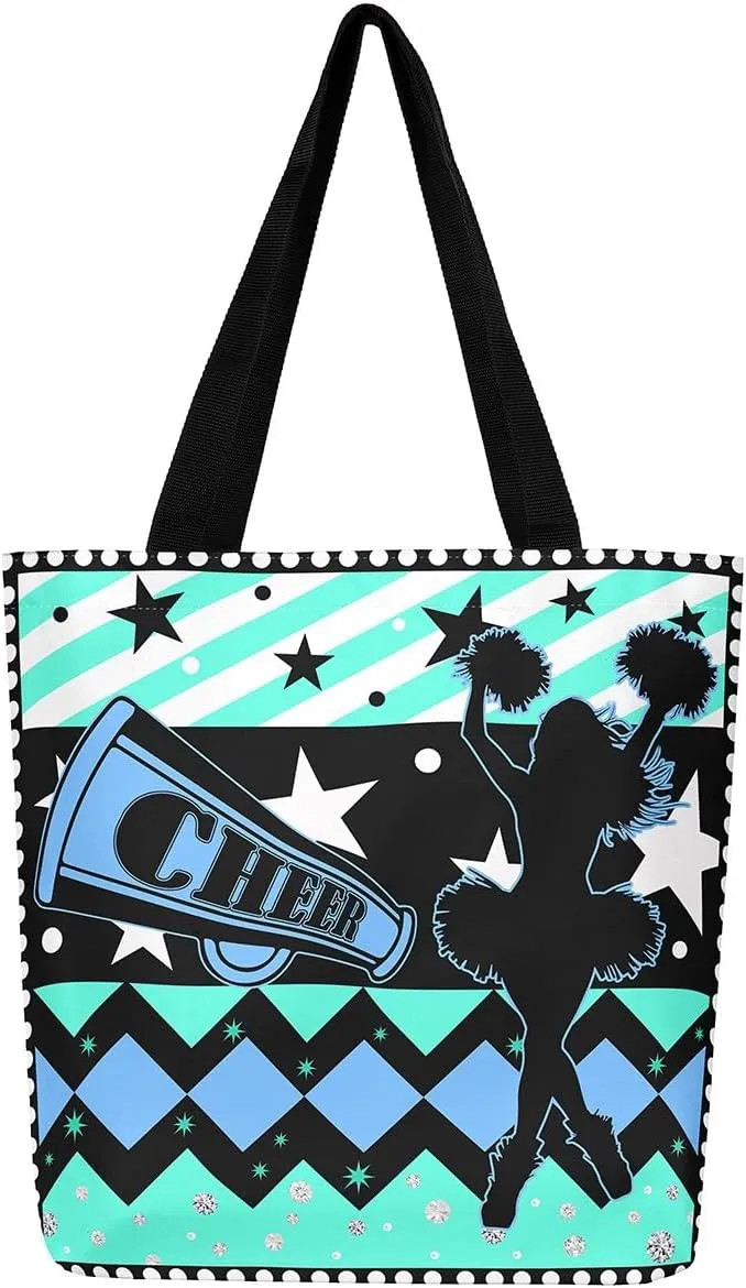 Cheer Canvas Tote Bag Cheerleading Flower Balls Shoulder Bag Sports Cheerleader Reusable Grocery Bag