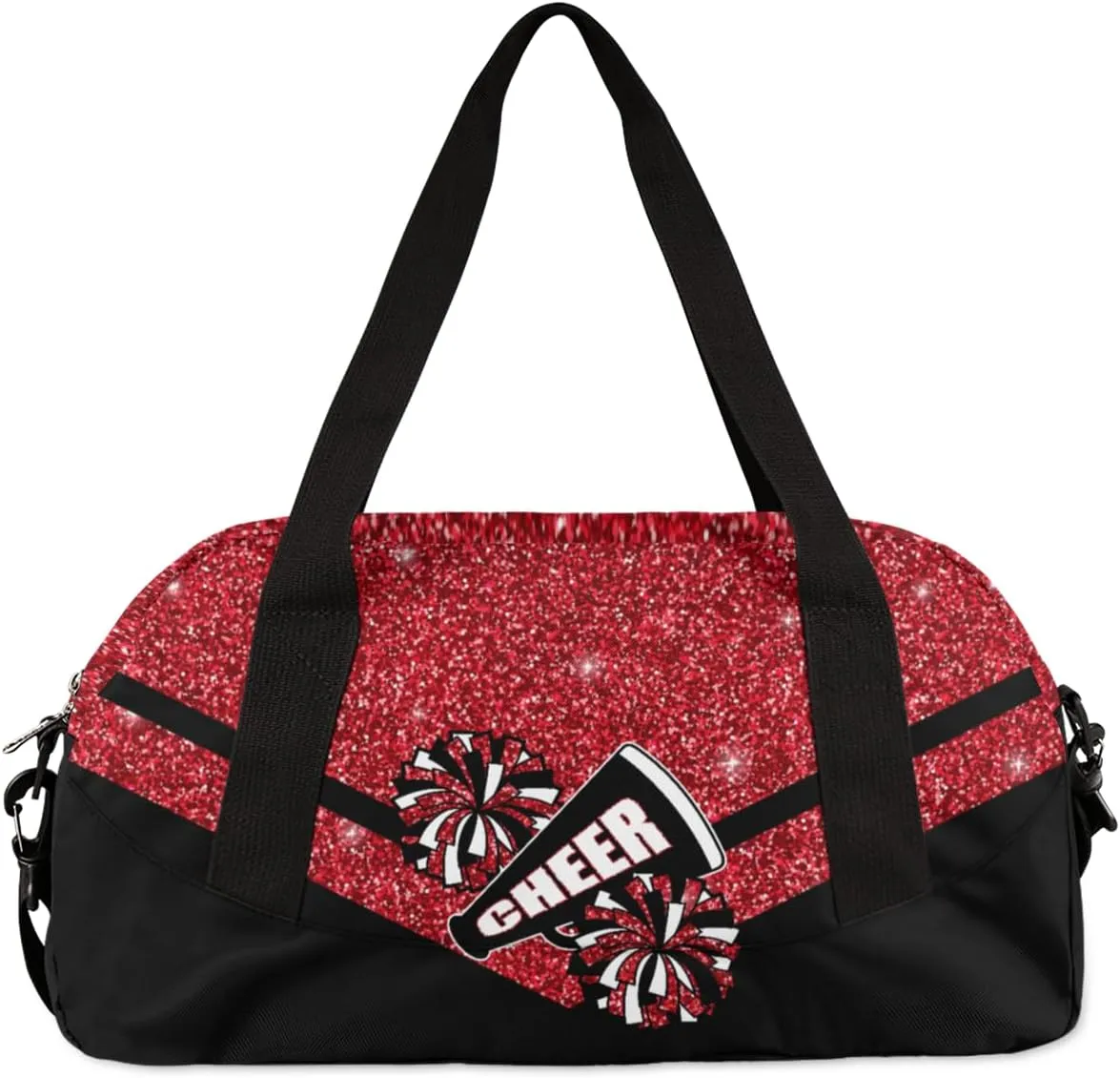 Cheerleading Kids Overnight Duffel Bags for Girls Red Glitter Sport Gym Bag Duffel Bag for Travel Weekender Practice Gymnastics Ballet School Gym Sleepover Bag