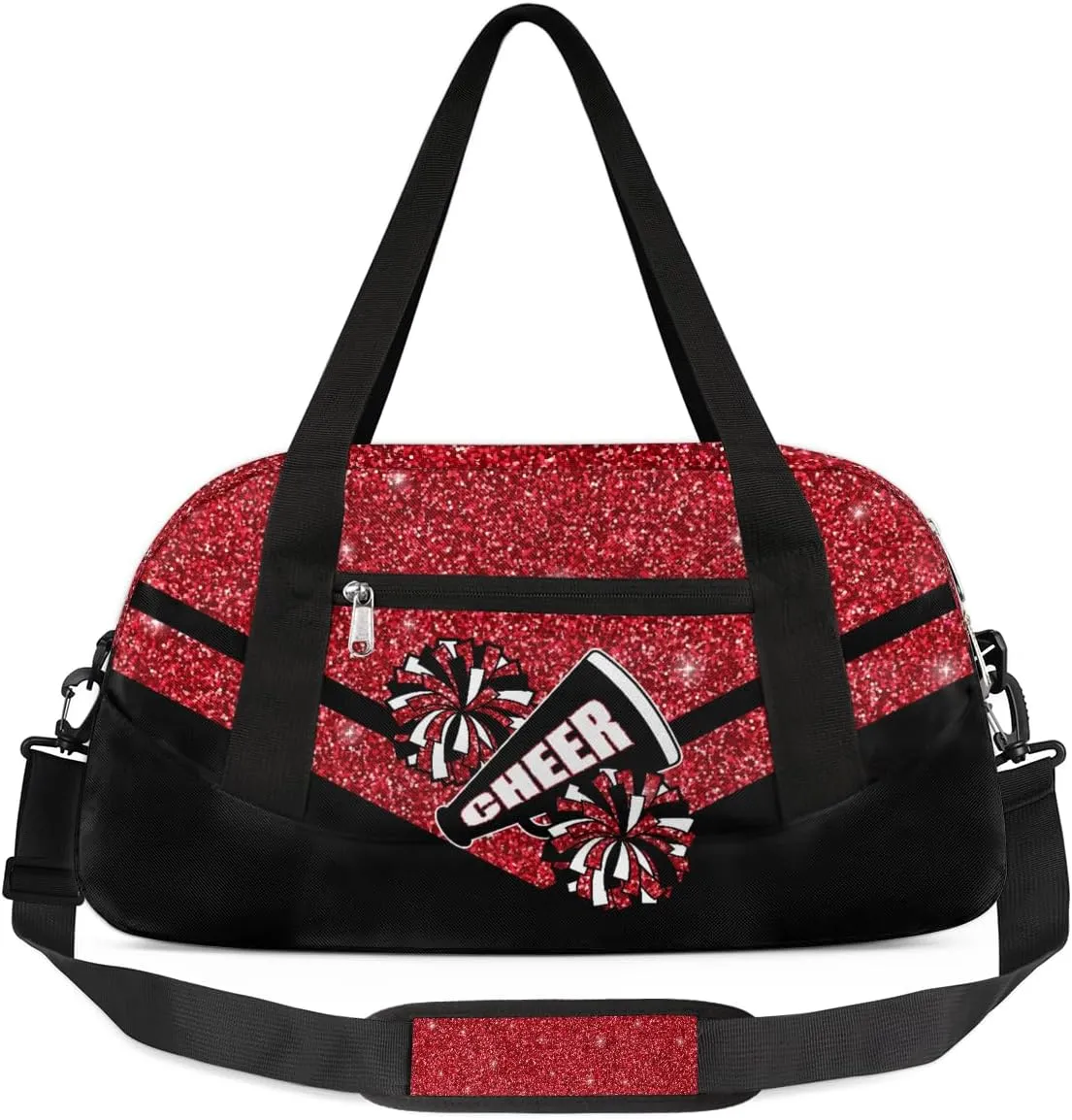 Cheerleading Kids Overnight Duffel Bags for Girls Red Glitter Sport Gym Bag Duffel Bag for Travel Weekender Practice Gymnastics Ballet School Gym Sleepover Bag