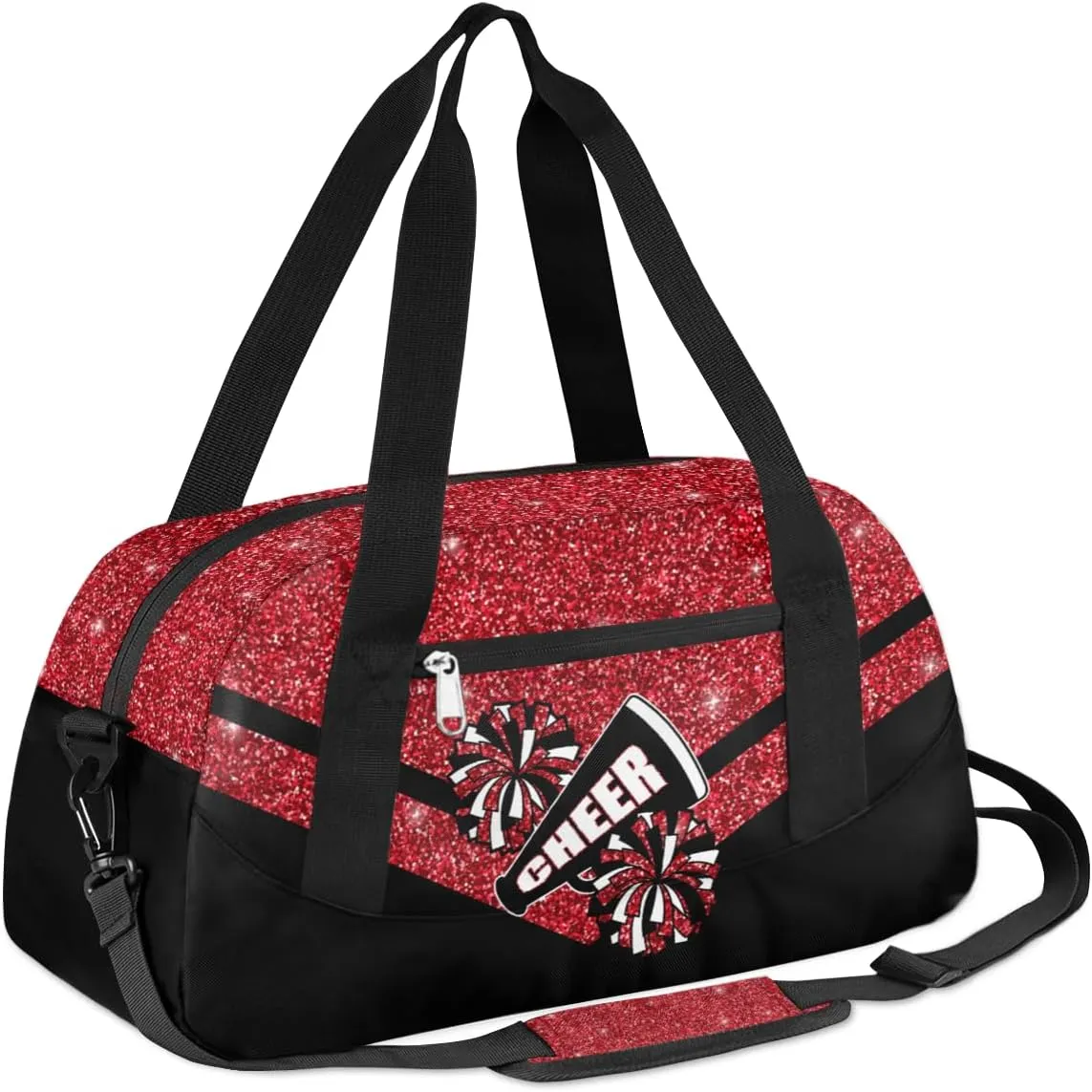 Cheerleading Kids Overnight Duffel Bags for Girls Red Glitter Sport Gym Bag Duffel Bag for Travel Weekender Practice Gymnastics Ballet School Gym Sleepover Bag