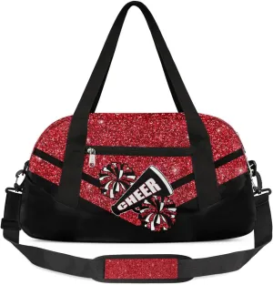 Cheerleading Kids Overnight Duffel Bags for Girls Red Glitter Sport Gym Bag Duffel Bag for Travel Weekender Practice Gymnastics Ballet School Gym Sleepover Bag