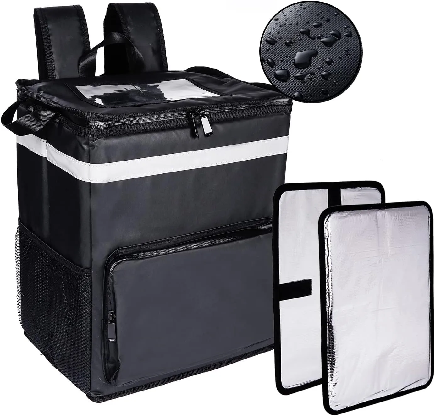 cherrboll Waterproof Food Delivery Backpack, Thermal Pizza Delivery Backpack w/ 2 Dividers, Leak-Proof Reusable Cooler for Bicycle Transport