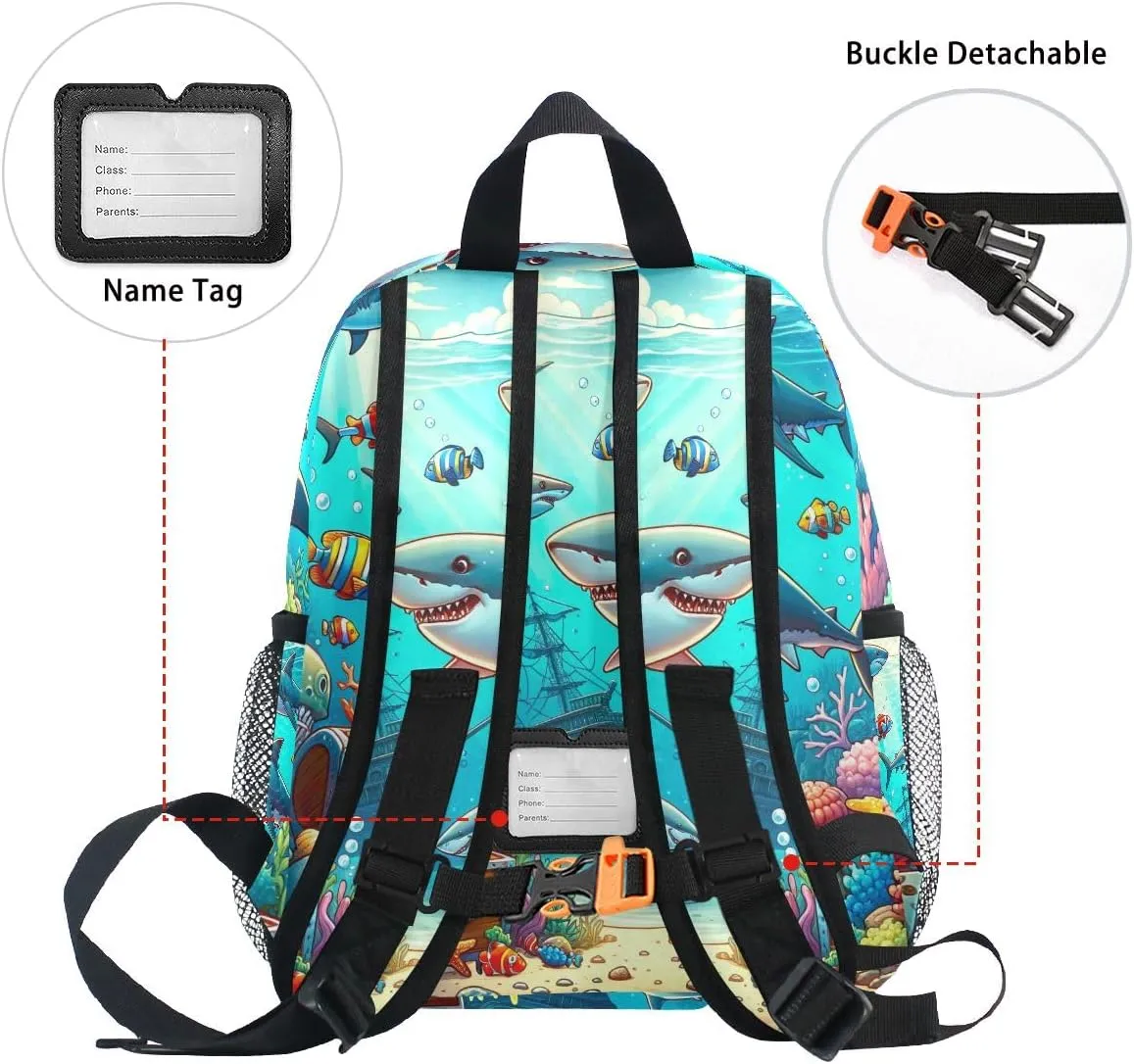 CHIFIGNO Custom Kids Backpacks for Girls and Boys with Name, Cartoon Sharks Personalized Kids Travel Bag Back to School